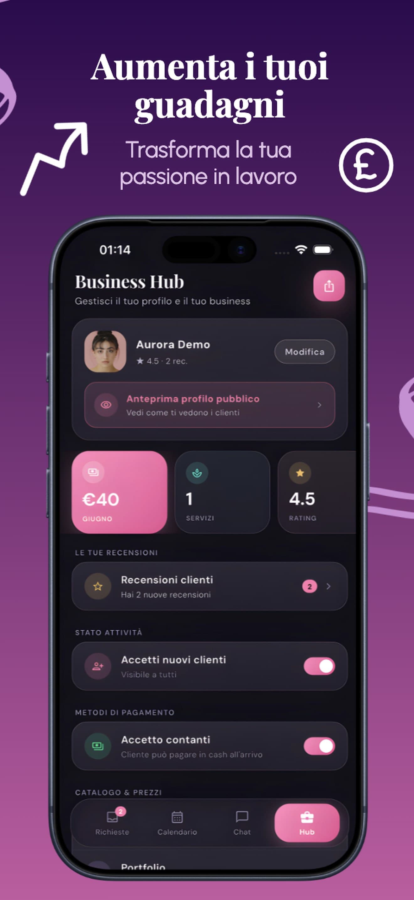 Aumenta i tuoi guadagni — business hub